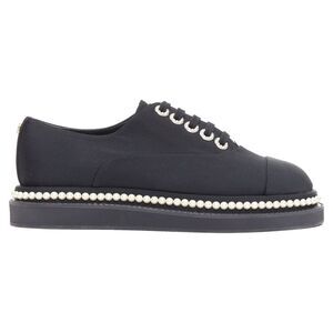 Chanel black canvas pearl oxfords